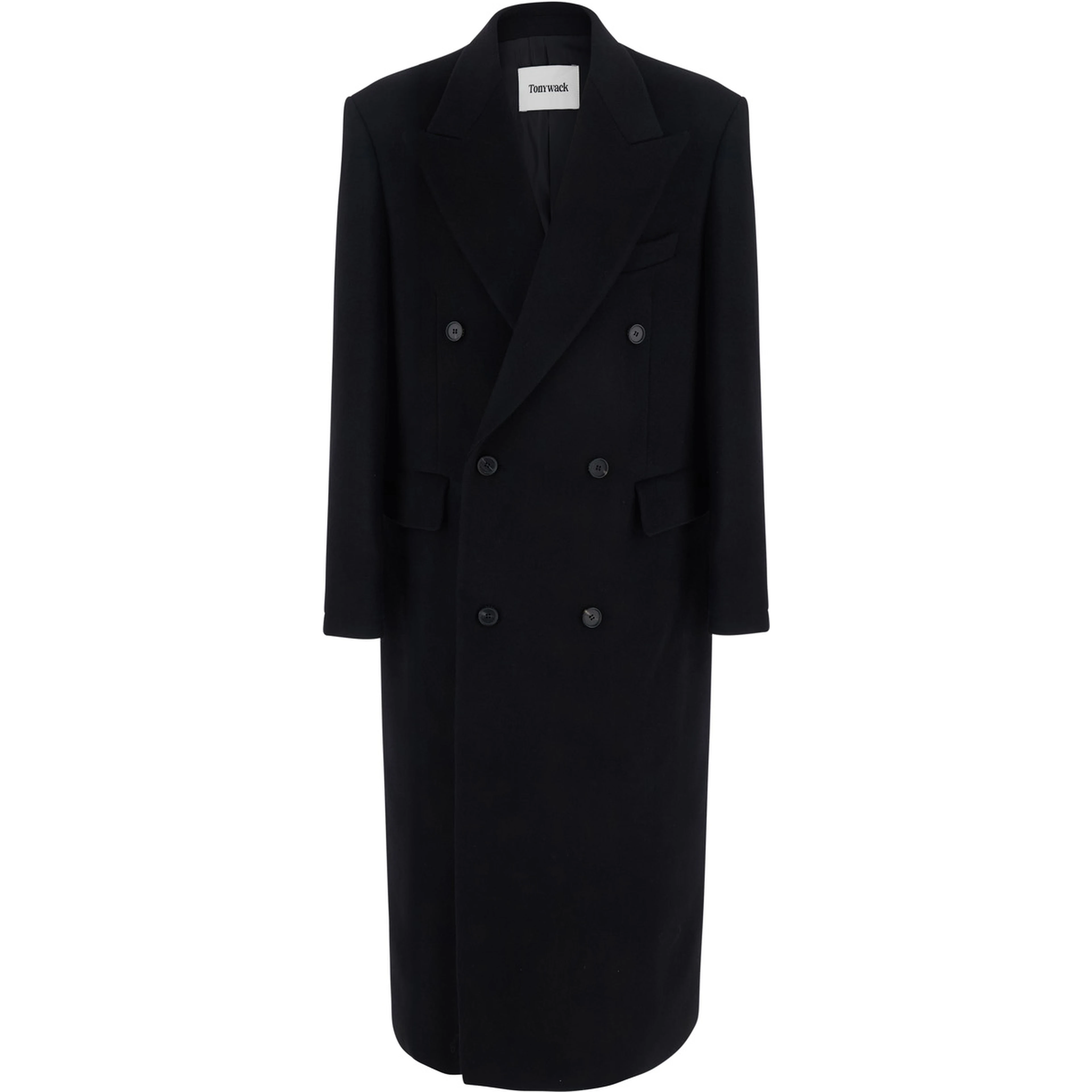 black Double-breasted coat with Peak revers in wool and cashmere for men