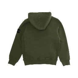 Green Hoodie with Fixed Hood and Logo Patch on Sleeve in Cotton Boy