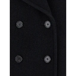 Double-breasted Jacket with Notched Revers and Dropped Shoulders in Wool Blend Black Women