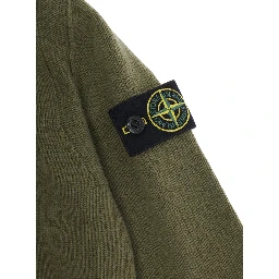 Green Crew Neck Sweater with Logo Patch on Sleeve in wool boy