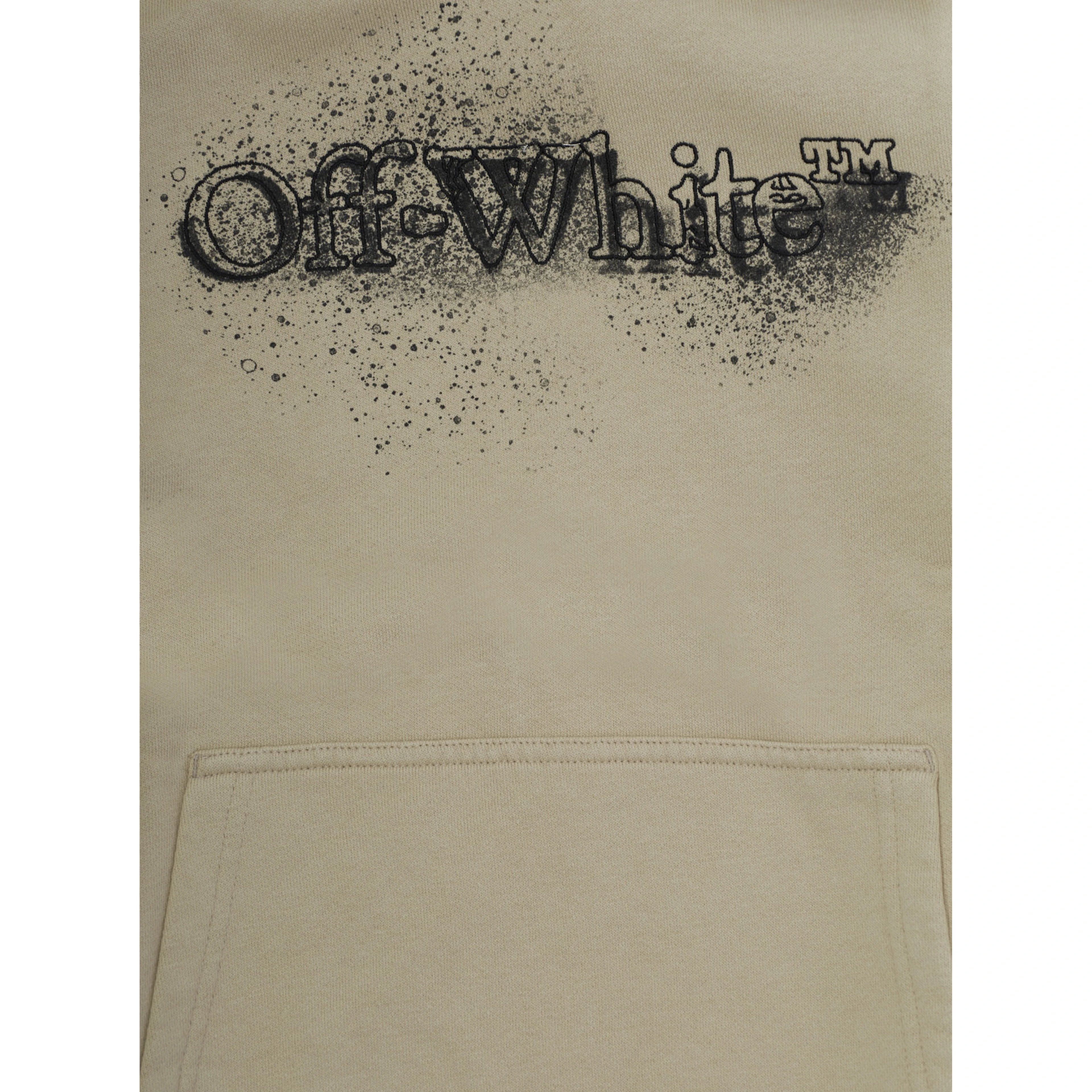 Beige sweatshirt with fixed hood and front and back logo in cotton for boys
