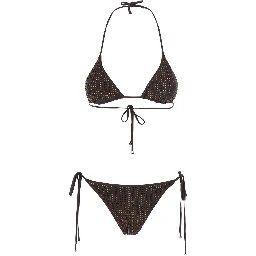 Brown Brown Bikini with adjustable tie closure and all-over sequins in tech fabric for women