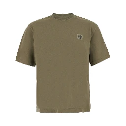 Green Crew neck T-shirt with logo patch on the front in cotton for men