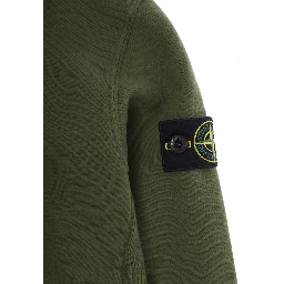 Green Hoodie with Fixed Hood and Logo Patch on Sleeve in Cotton Boy