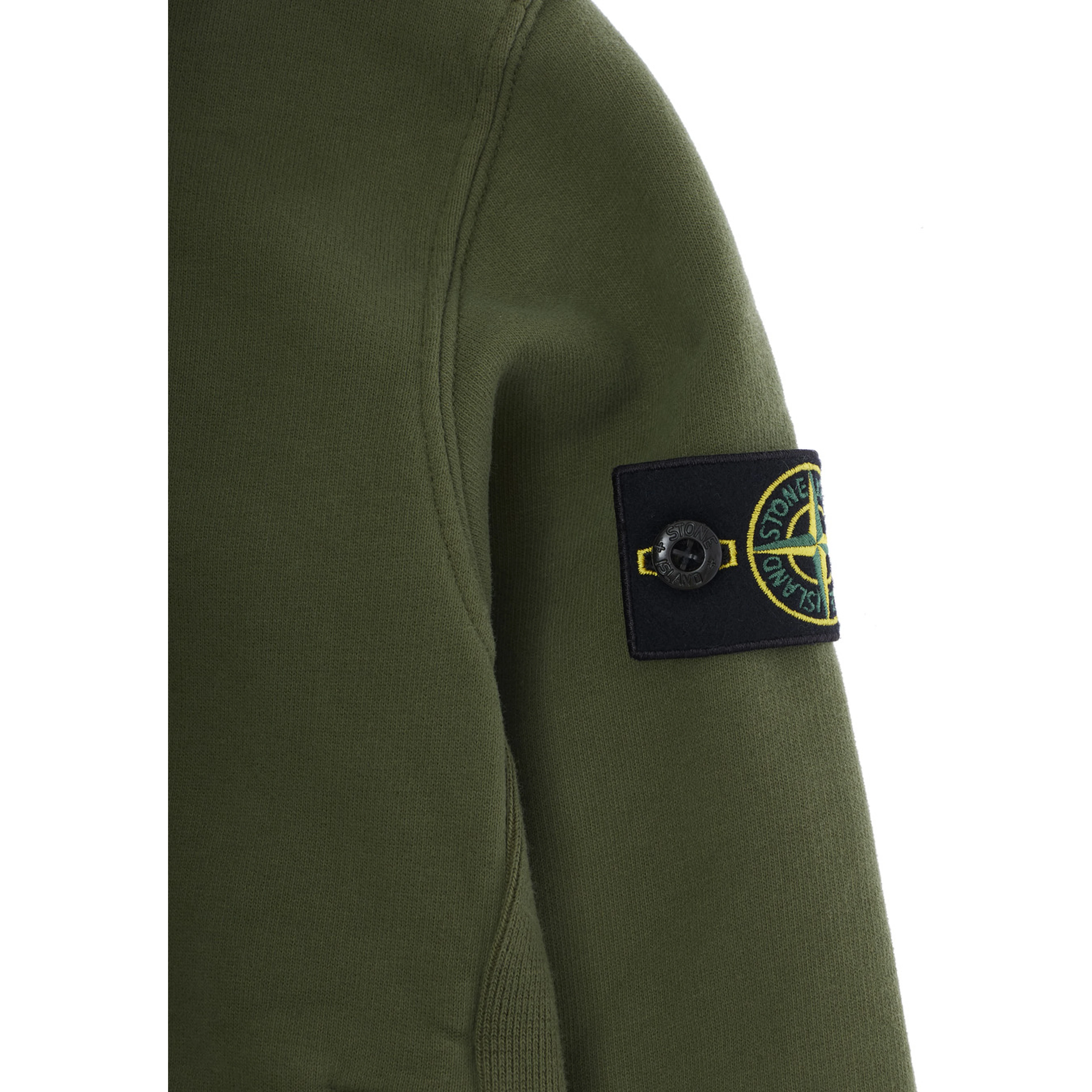 Green Hoodie with Fixed Hood and Logo Patch on Sleeve in Cotton Boy