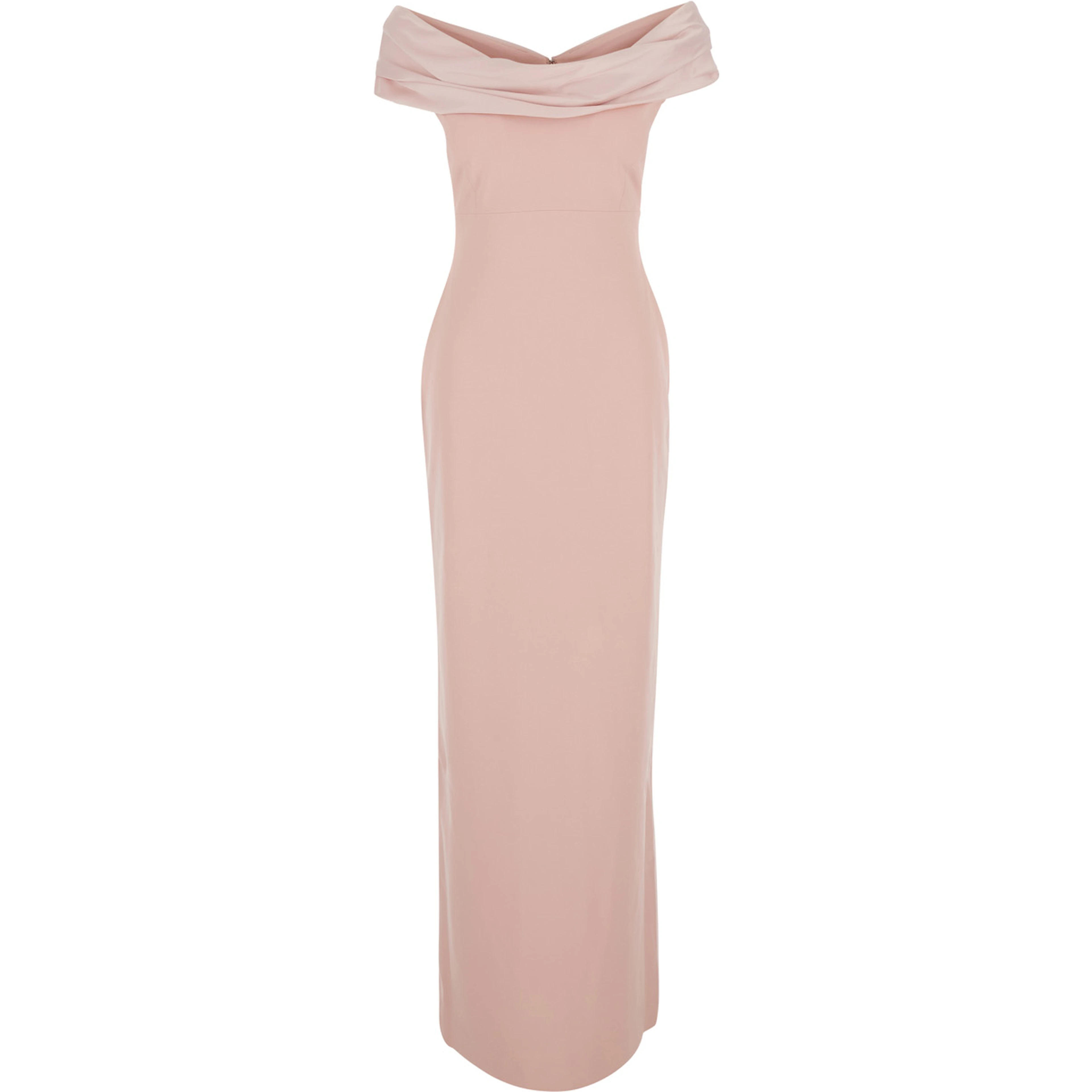 Adele Pink long dress with Off-shoulder design and Draped Neckline in Tech Fabric for women