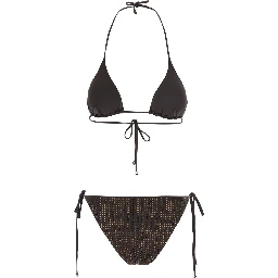 Brown Brown Bikini with adjustable tie closure and all-over sequins in tech fabric for women
