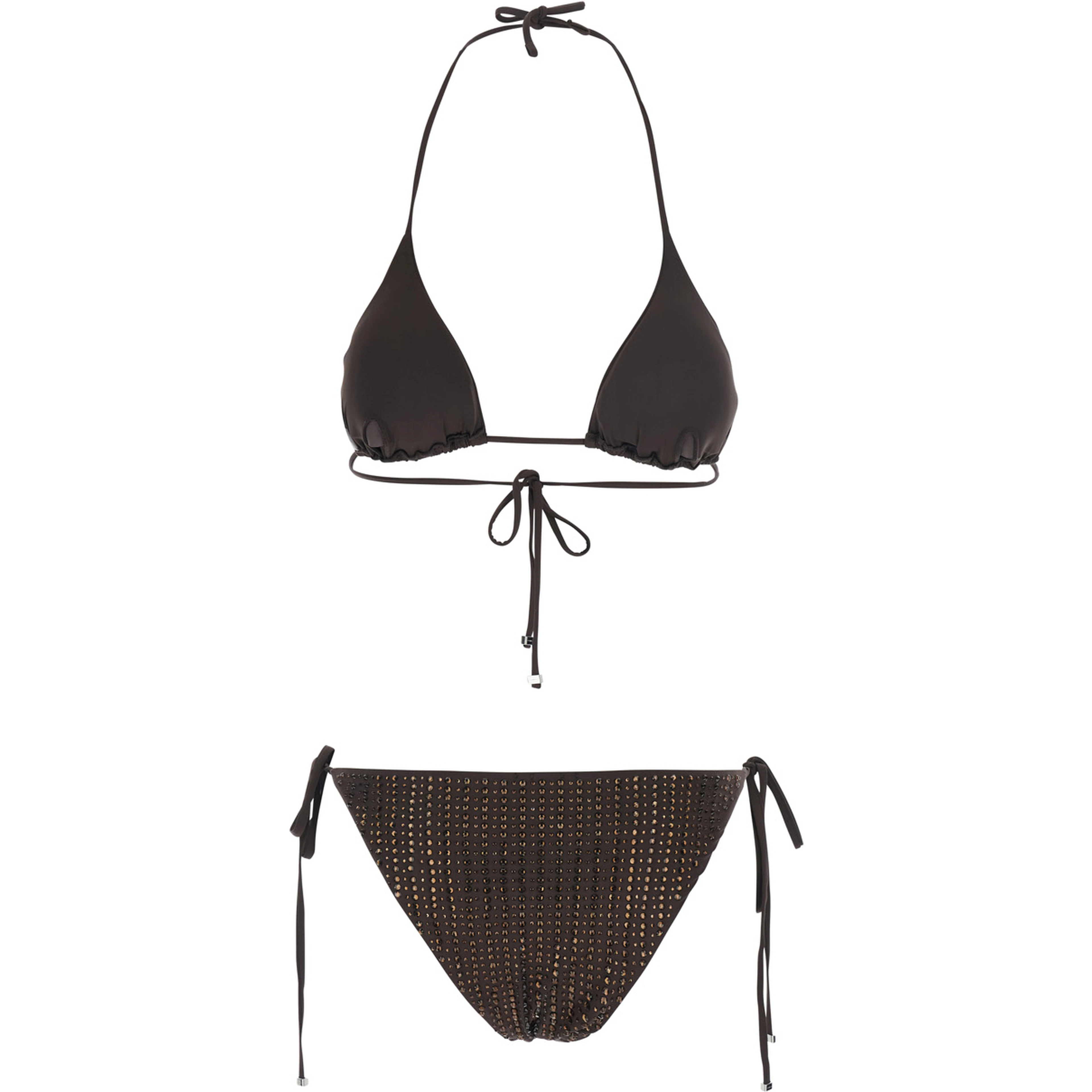 Brown Brown Bikini with adjustable tie closure and all-over sequins in tech fabric for women