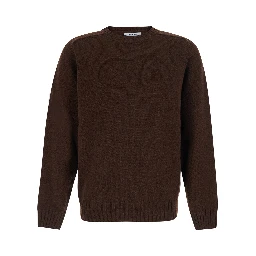 Brown crew neck sweater with ribbed trims in wool for men