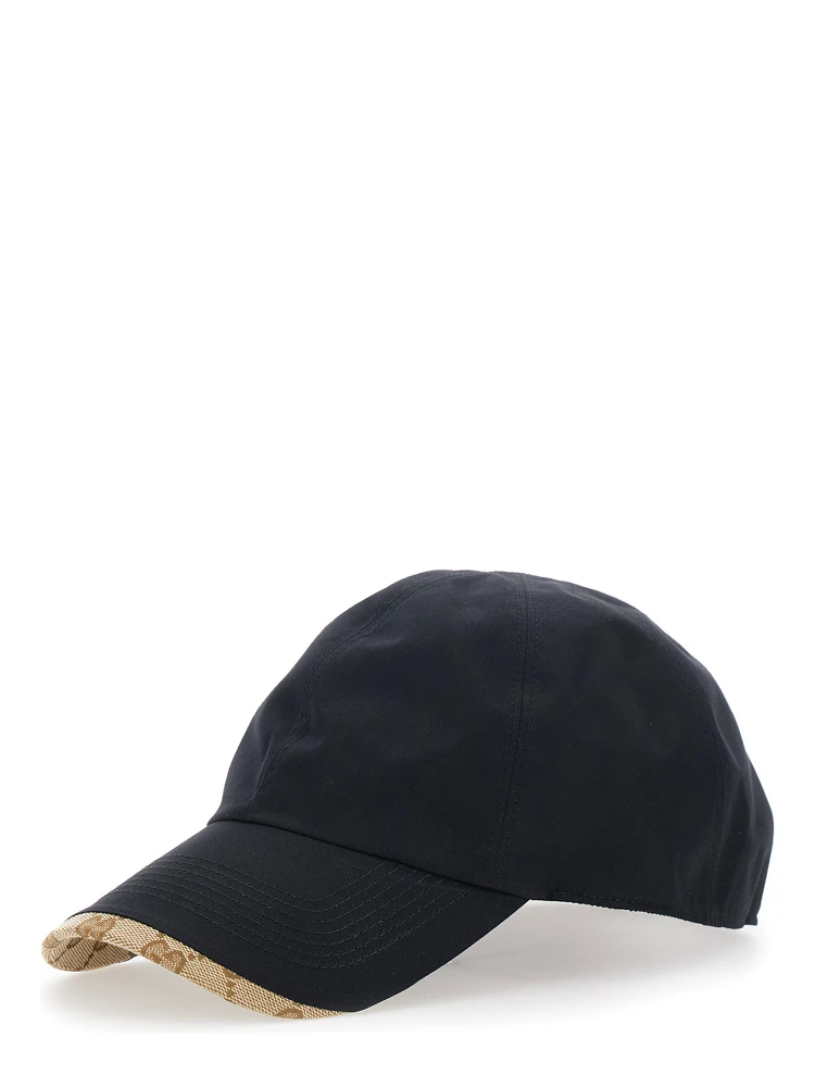 Black Baseball Hat with GG Motif Detail on the Edge in Cotton for Men