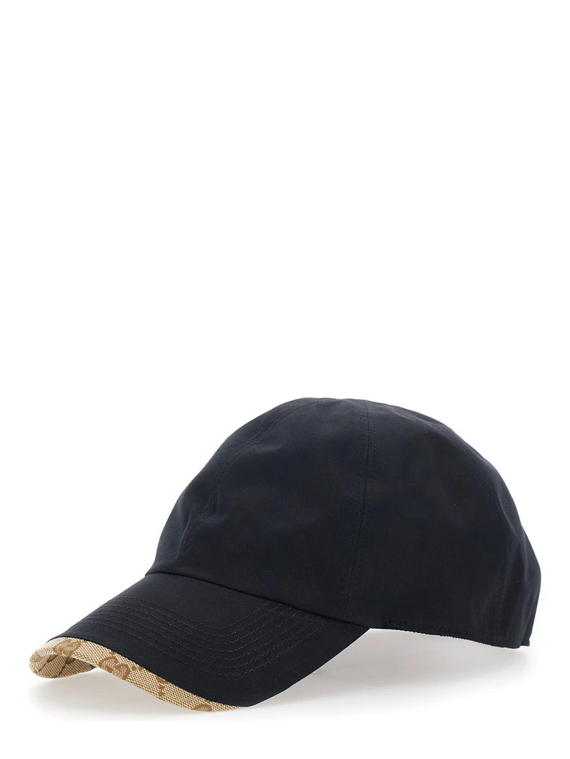 Black Baseball Hat with GG Motif Detail on the Edge in Cotton for Men
