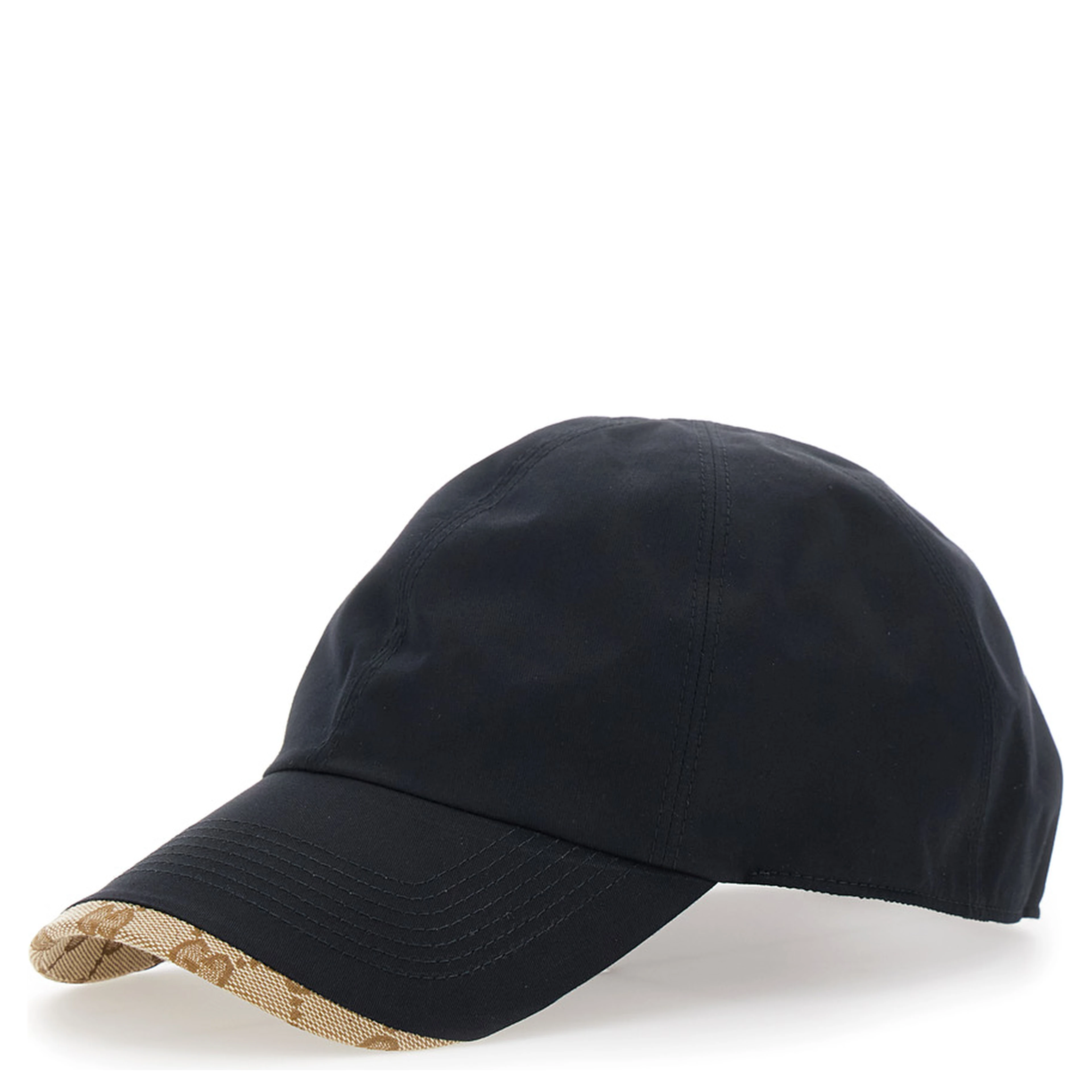 Black Baseball Hat with GG Motif Detail on the Edge in Cotton for Men