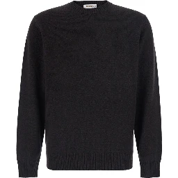 Brown Crewneck sweater with ribbed finishes in Blend wool and cashmere for men