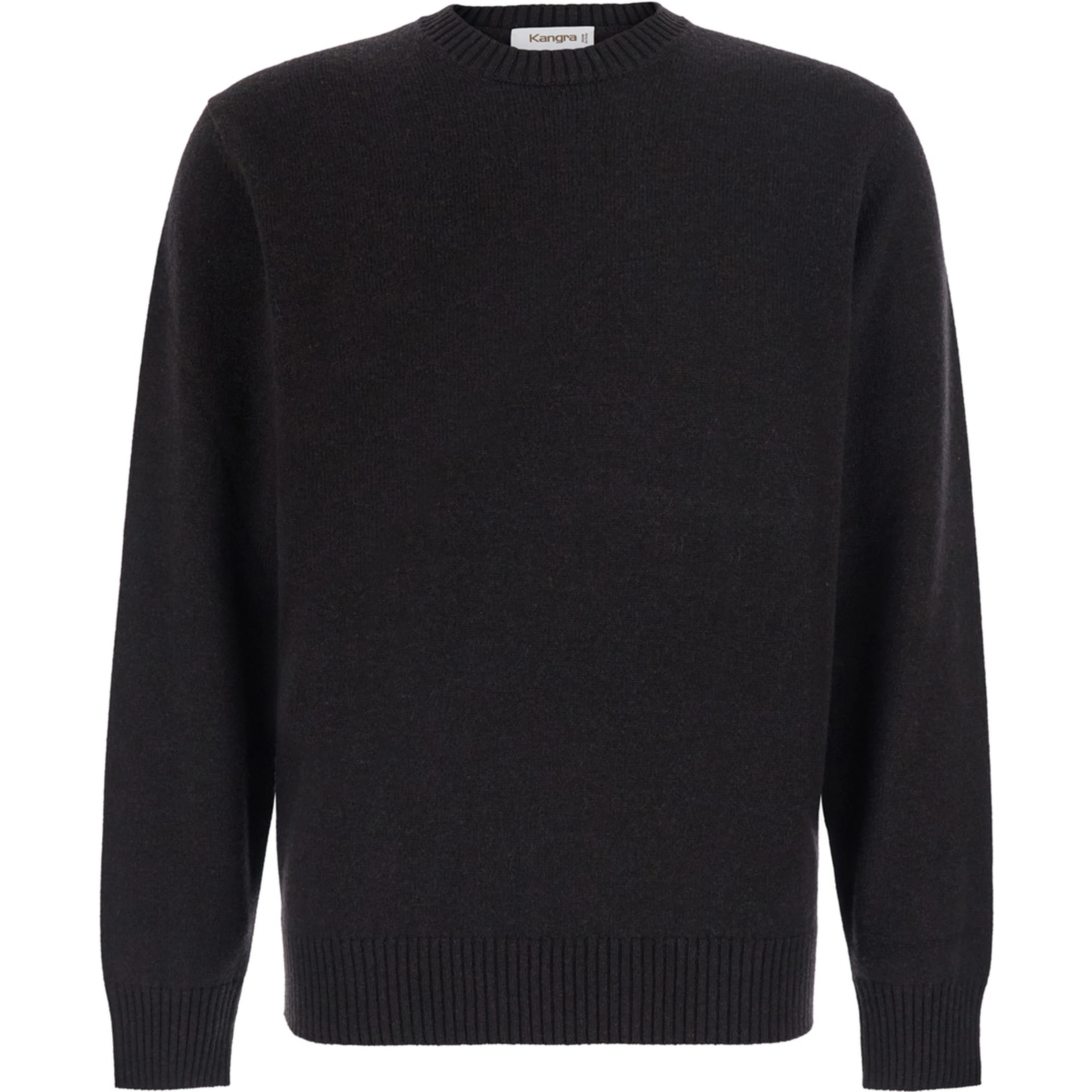 Brown Crewneck sweater with ribbed finishes in Blend wool and cashmere for men