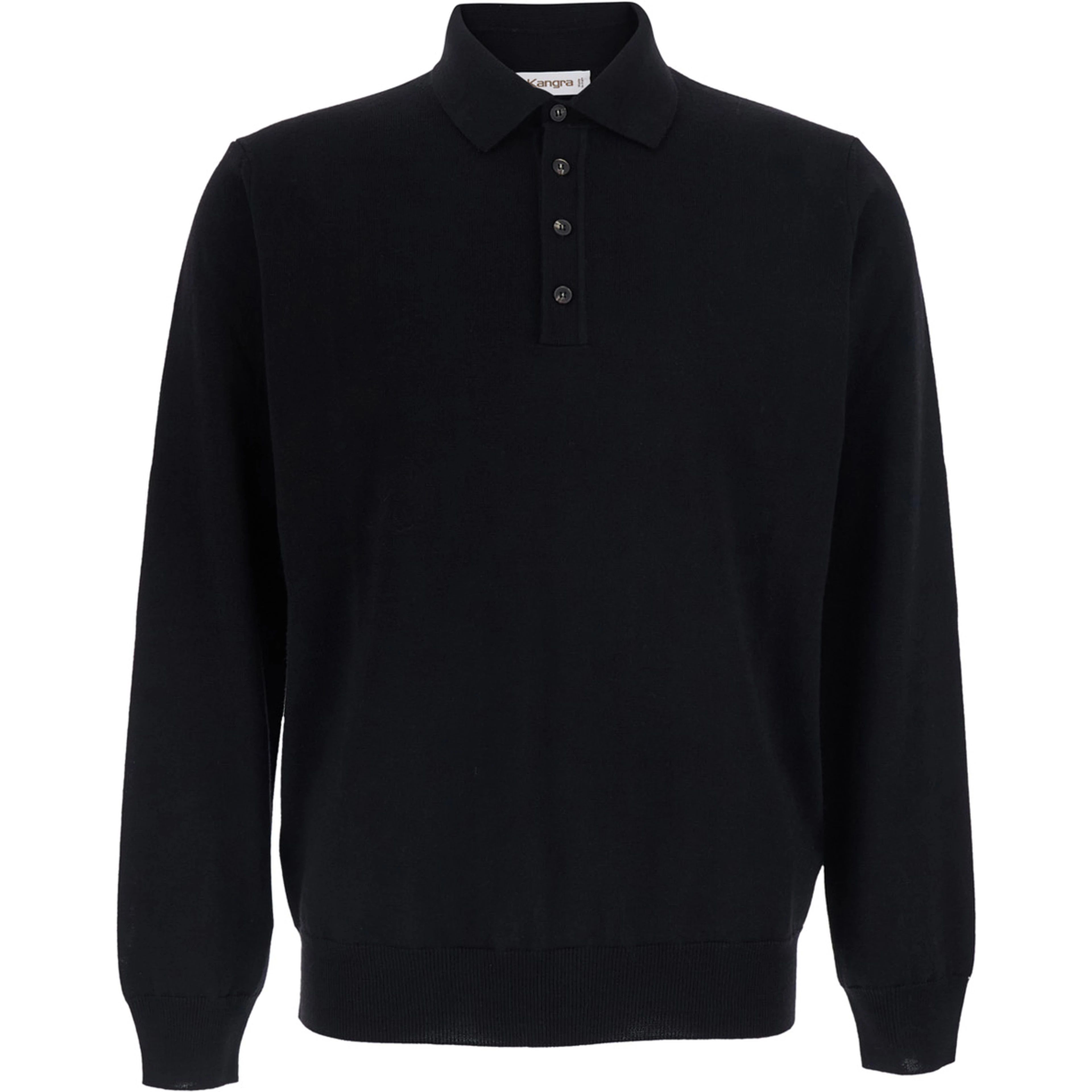 black Polo Shirt with four-button closure in merino wool for men