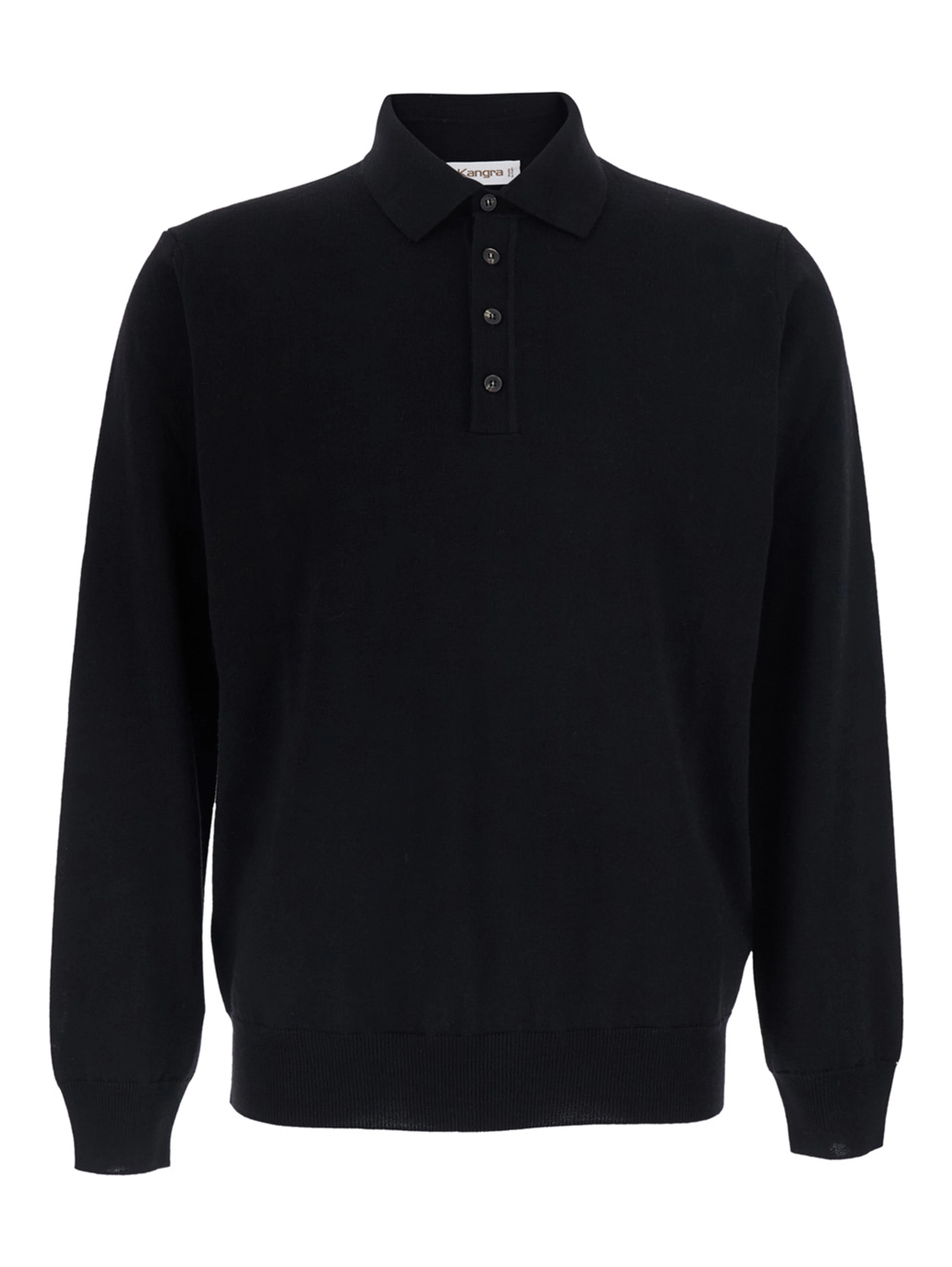 black Polo Shirt with four-button closure in merino wool for men