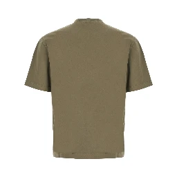 Green Crew neck T-shirt with logo patch on the front in cotton for men