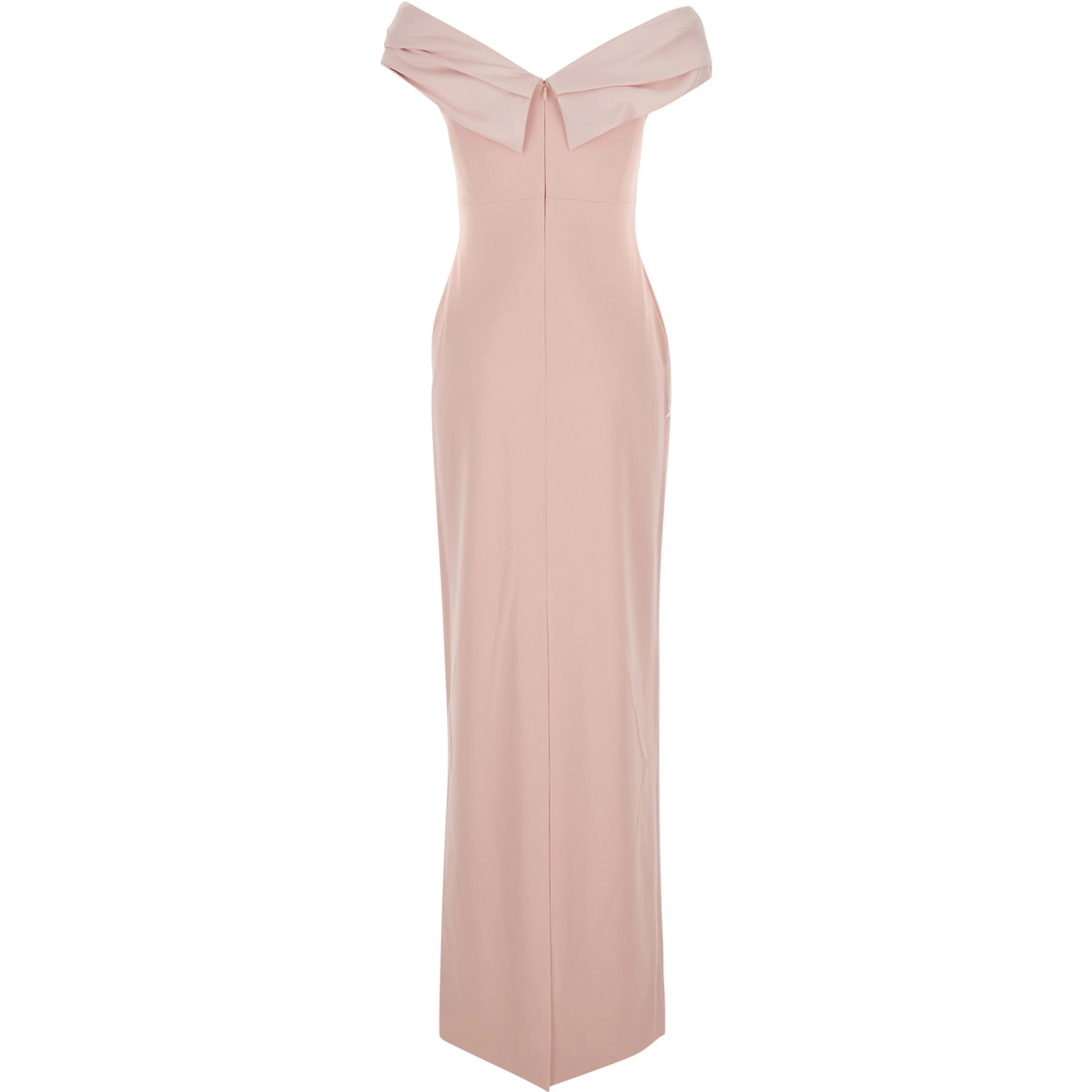 Adele Pink long dress with Off-shoulder design and Draped Neckline in Tech Fabric for women