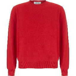 WOOL AND CASHMERE CREW-NECK KNIT with round neck and long sleeves in Wool and Cashmere color Red unisex
