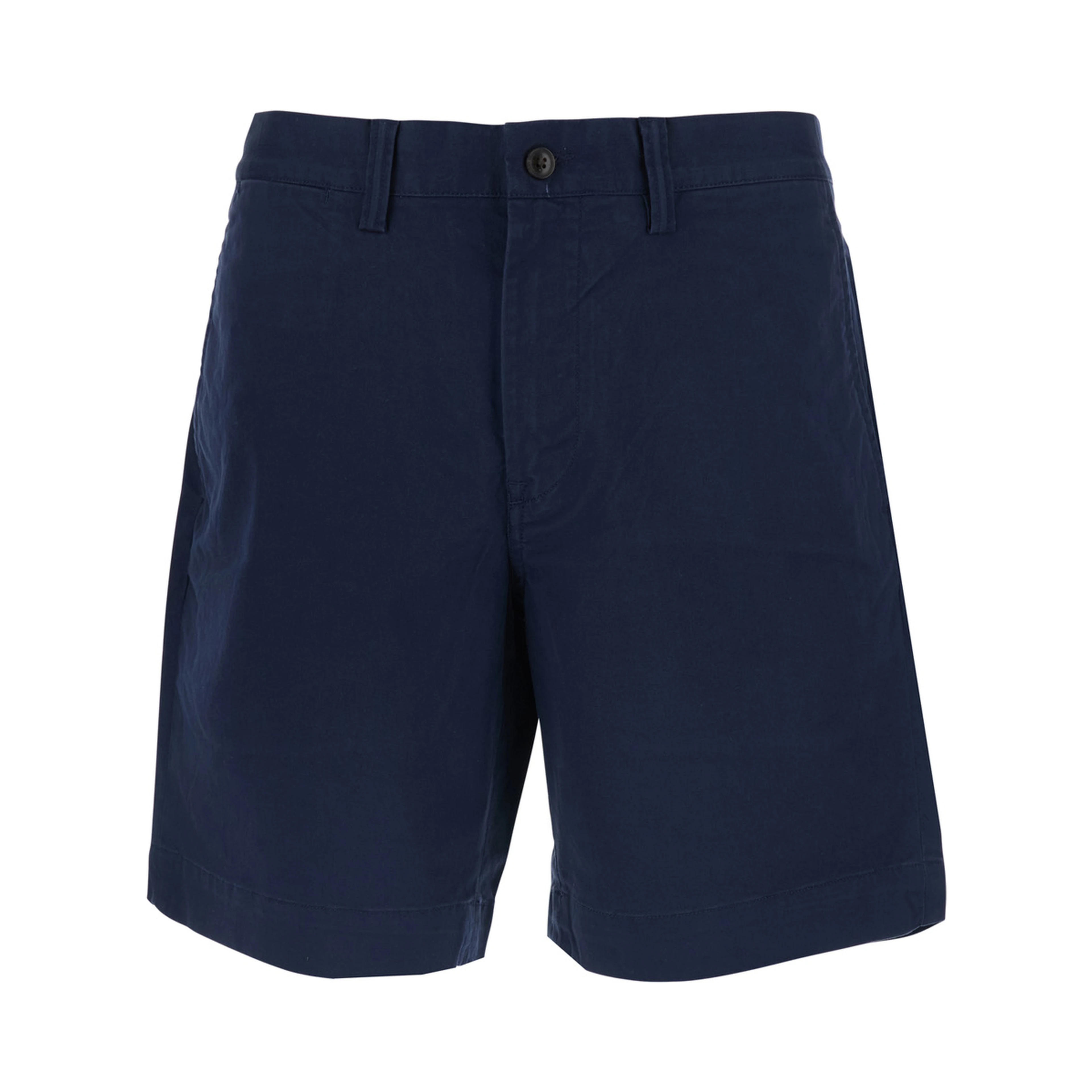 Blue Shorts with Belt Loops and Pony Embroidery on the Side in Stretch Cotton for Men