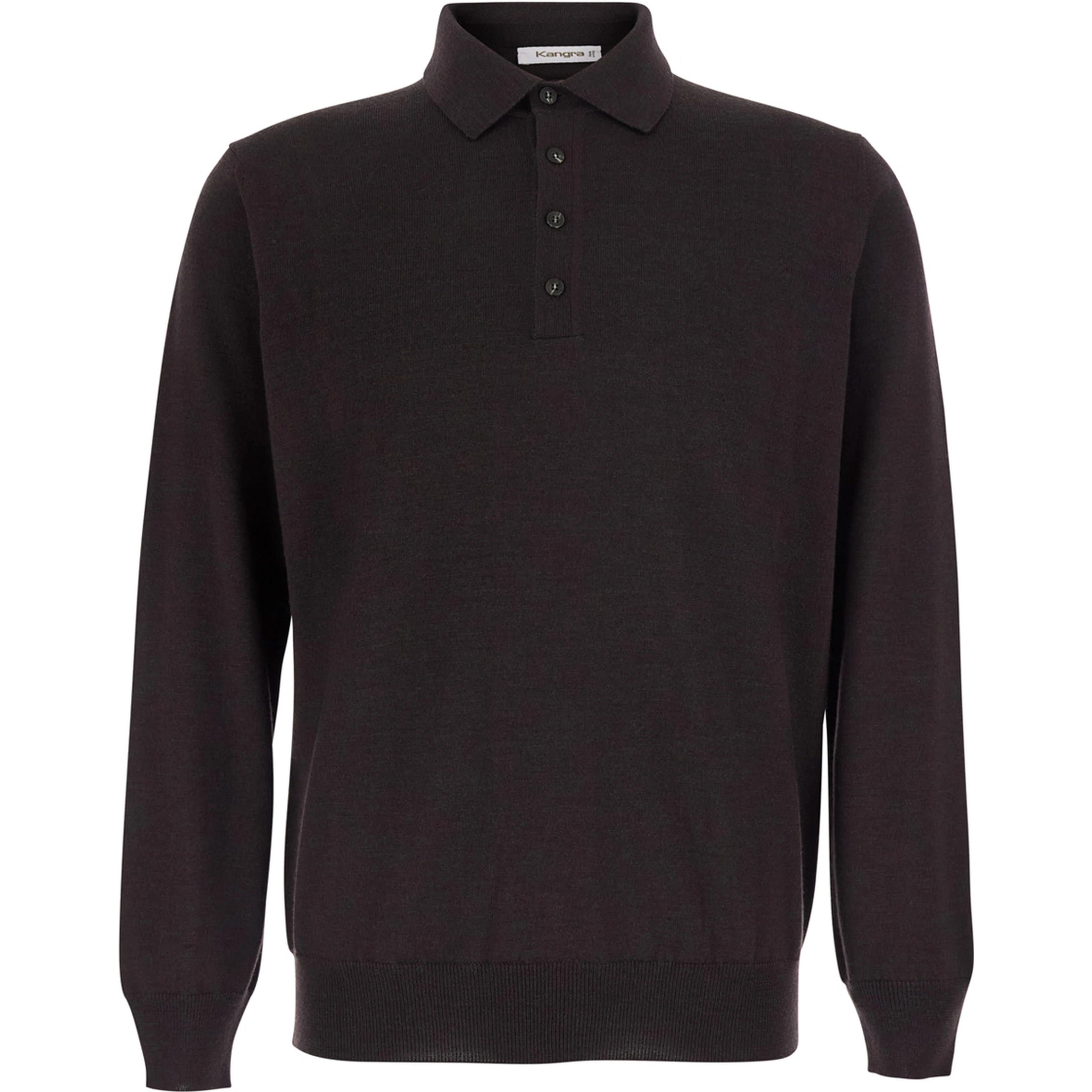 brown Polo Shirt with four-button closure in merino wool for men