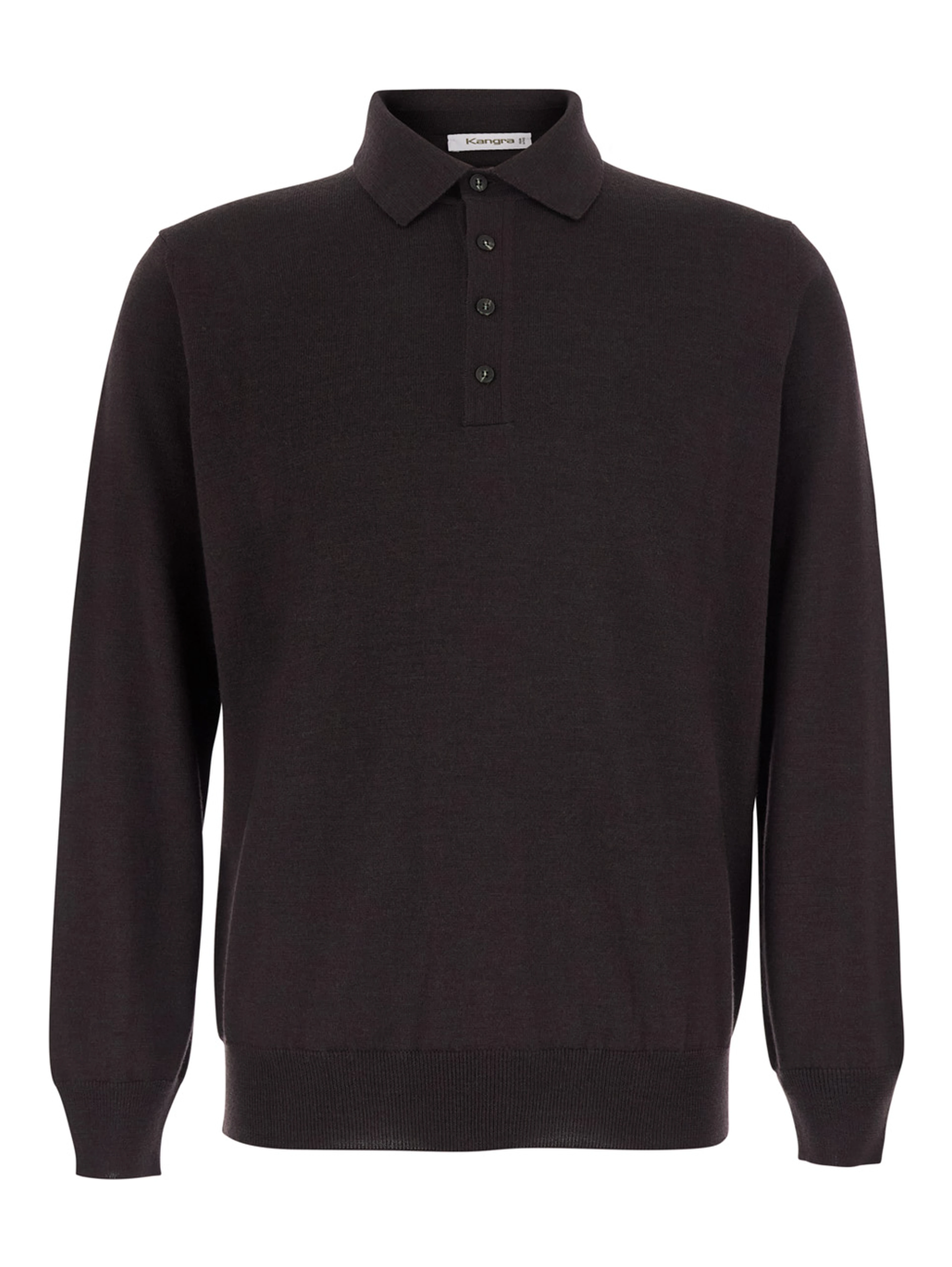 brown Polo Shirt with four-button closure in merino wool for men