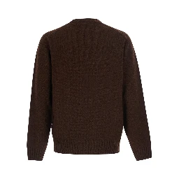 Brown crew neck sweater with ribbed trims in wool for men