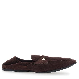 Ariosto Brown Loafers with Elasticized Design and Logo Plate on the Front in Suede for Men