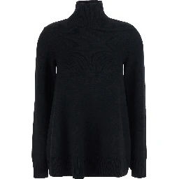 Wool turtleneck top with high collar and long sleeves in Black women