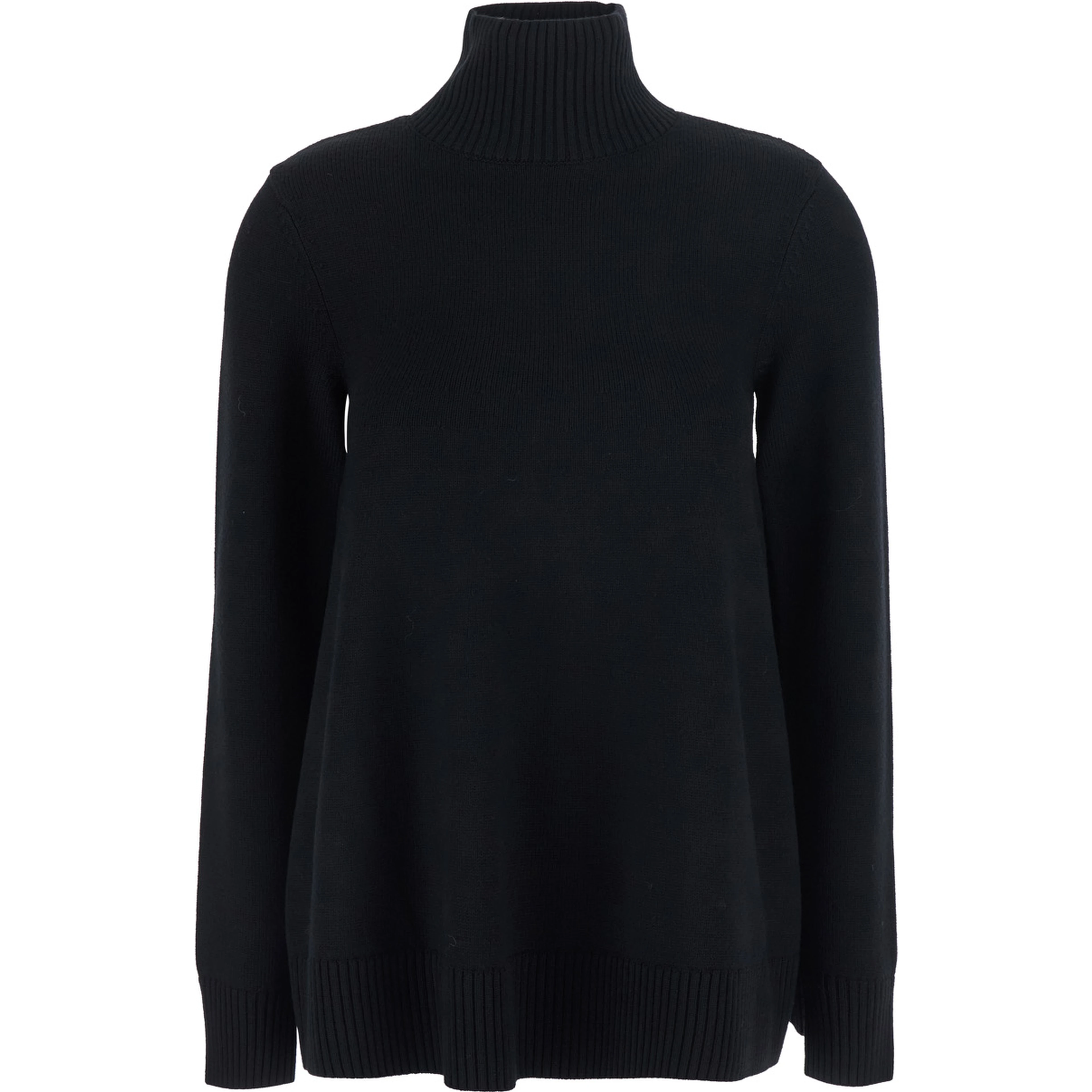Wool turtleneck top with high collar and long sleeves in Black women
