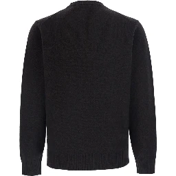 Brown Crewneck sweater with ribbed finishes in Blend wool and cashmere for men