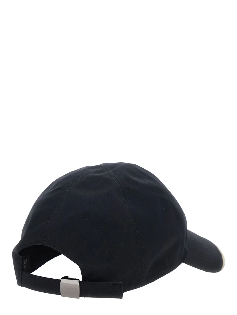 Black Baseball Hat with GG Motif Detail on the Edge in Cotton for Men