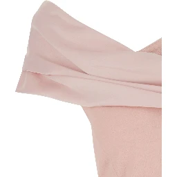 Adele Pink long dress with Off-shoulder design and Draped Neckline in Tech Fabric for women