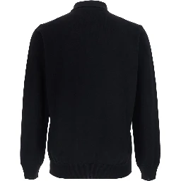 black Polo Shirt with four-button closure in merino wool for men