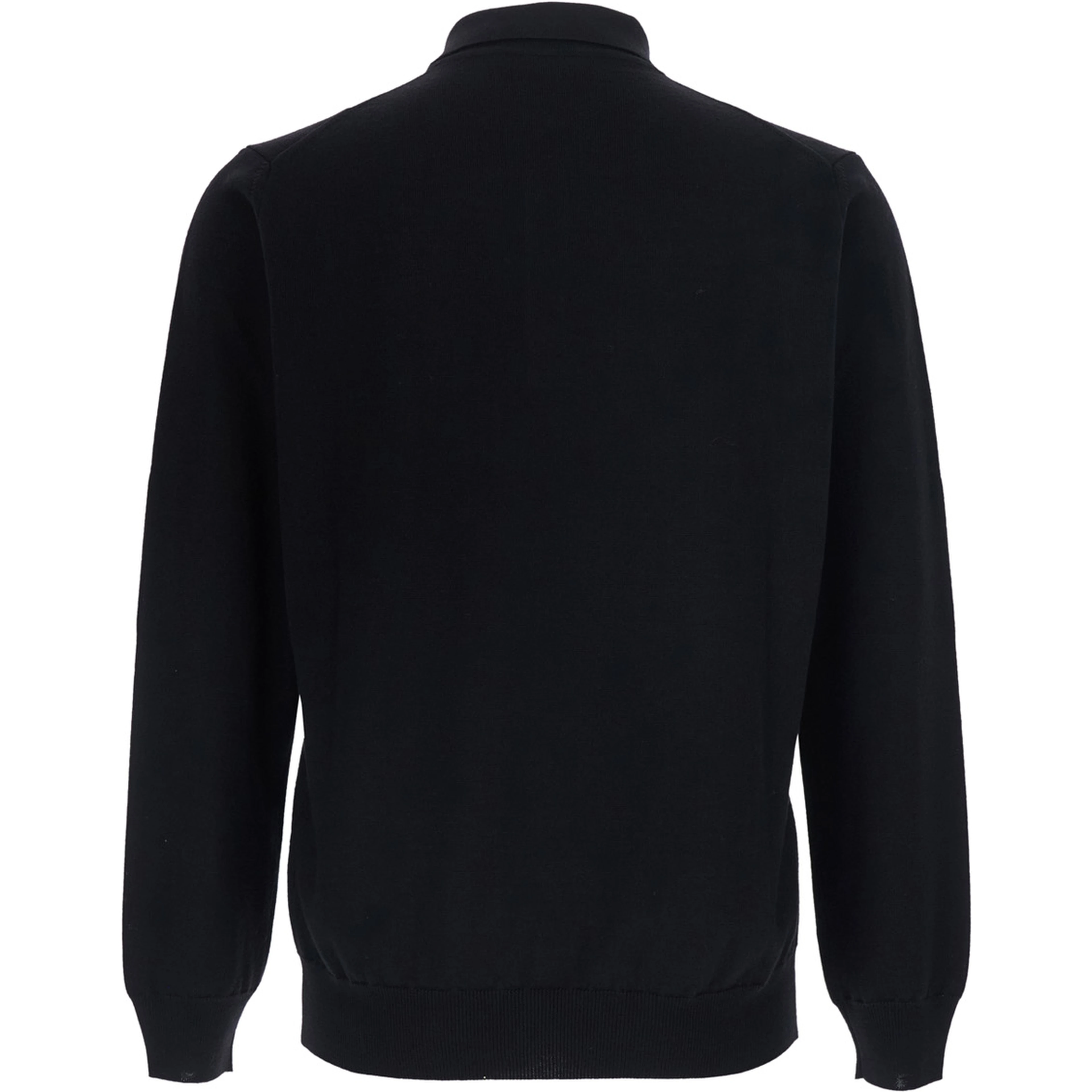 black Polo Shirt with four-button closure in merino wool for men