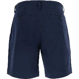 Blue Shorts with Belt Loops and Pony Embroidery on the Side in Stretch Cotton for Men