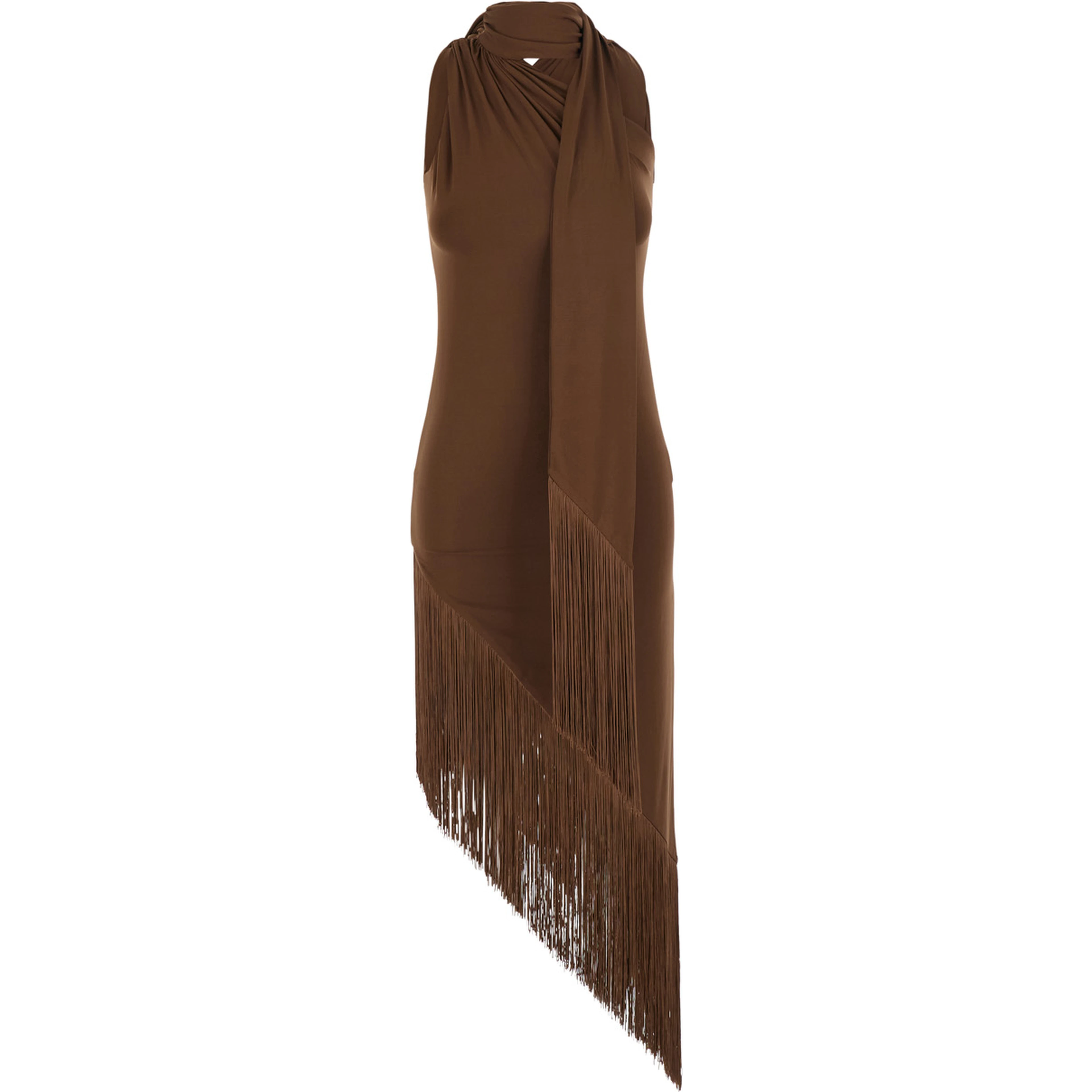 brown Dress with frayed edges design in fabric for women