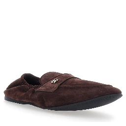 Ariosto Brown Loafers with Elasticized Design and Logo Plate on the Front in Suede for Men