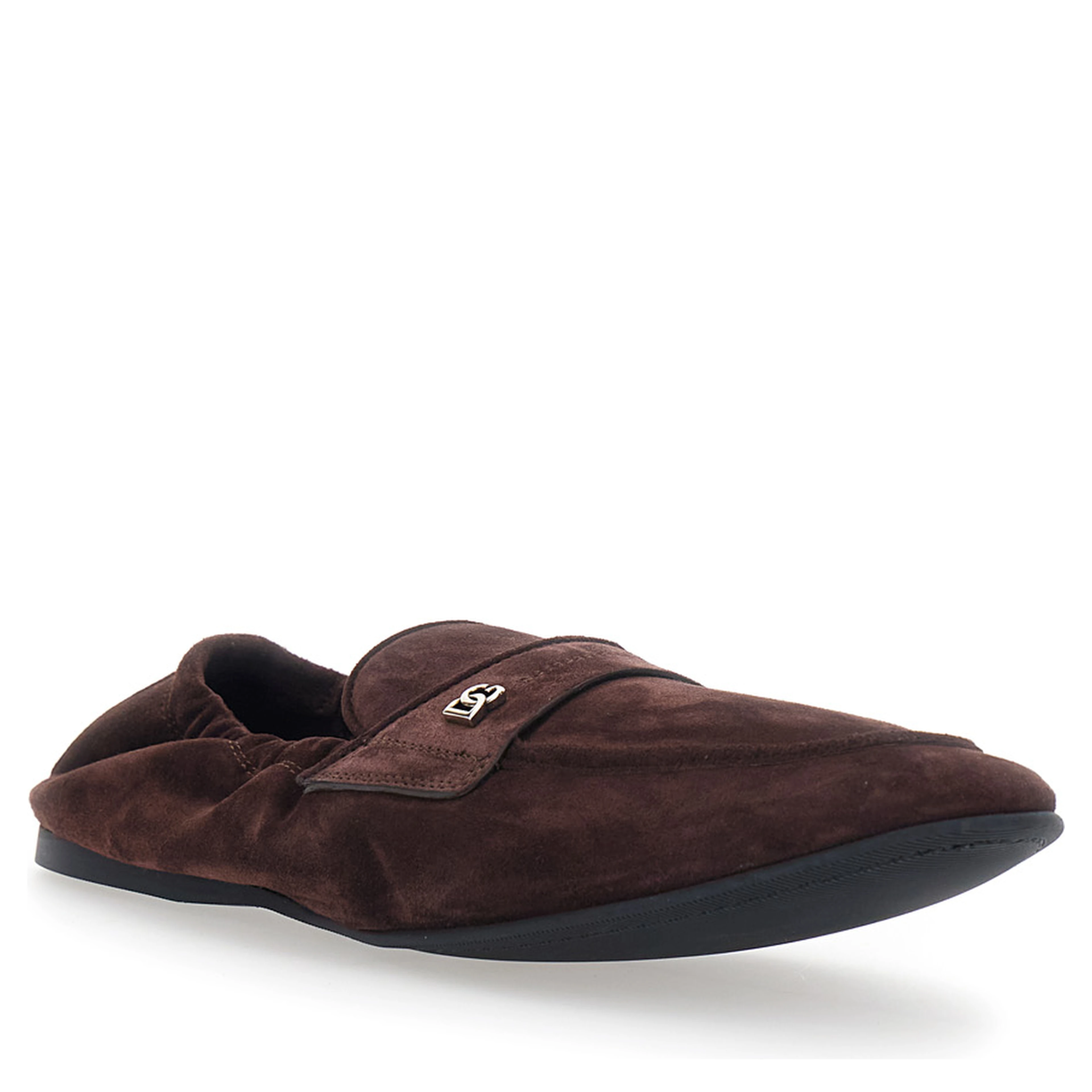 Ariosto Brown Loafers with Elasticized Design and Logo Plate on the Front in Suede for Men
