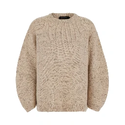 beige Sweater with round neck and all-over polka dot motif in wool blend women