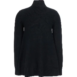 Wool turtleneck top with high collar and long sleeves in Black women