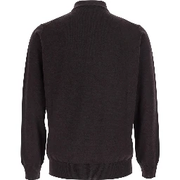 brown Polo Shirt with four-button closure in merino wool for men