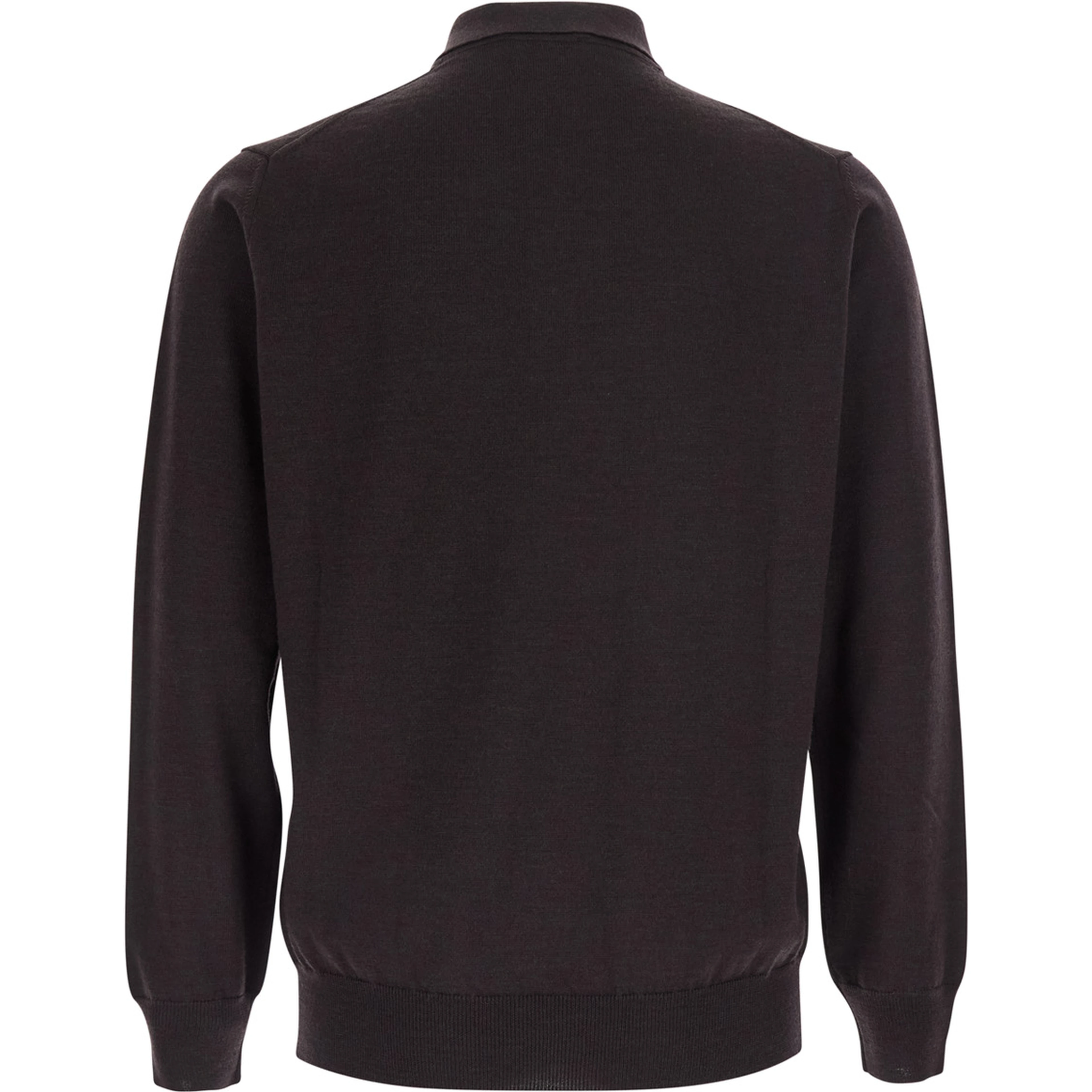 brown Polo Shirt with four-button closure in merino wool for men