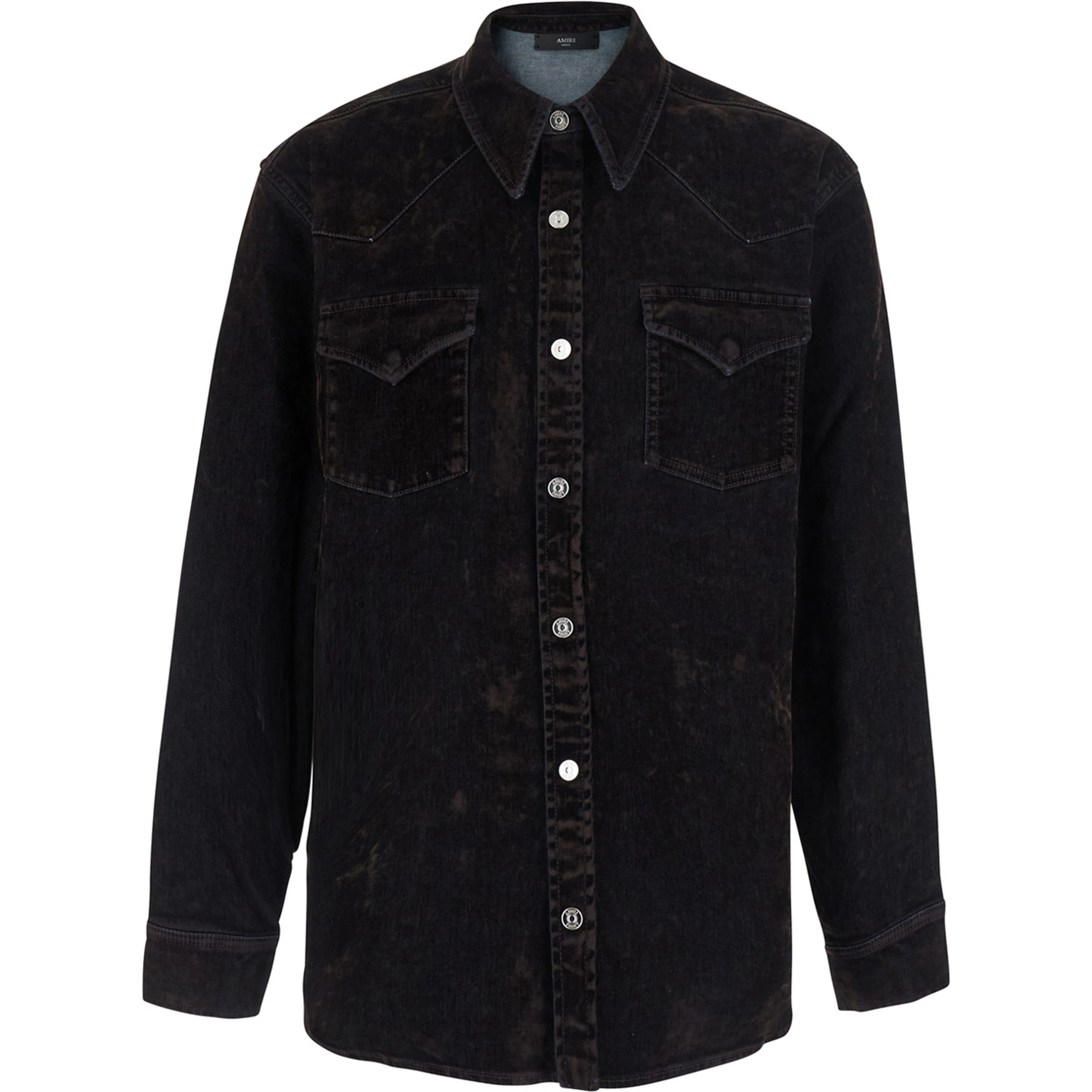Brown Shirt with classic collar and two patch pockets on the front in denim for men