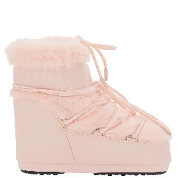 Pink ankle boots with logo lettering and lace-up closure in Tech Fabric and eco fur women