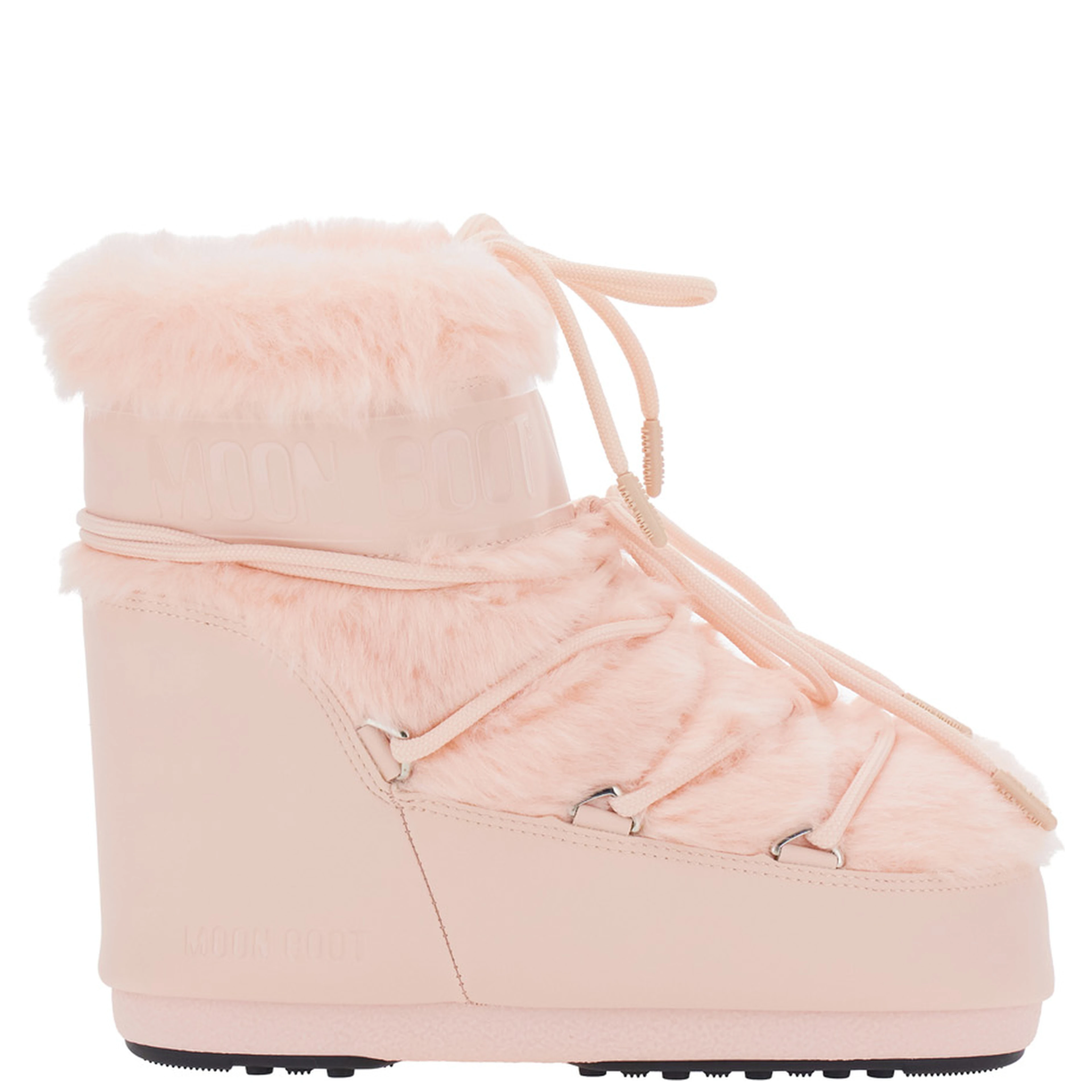Pink ankle boots with logo lettering and lace-up closure in Tech Fabric and eco fur women