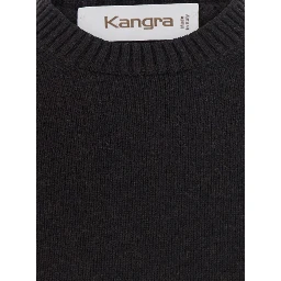 Brown Crewneck sweater with ribbed finishes in Blend wool and cashmere for men