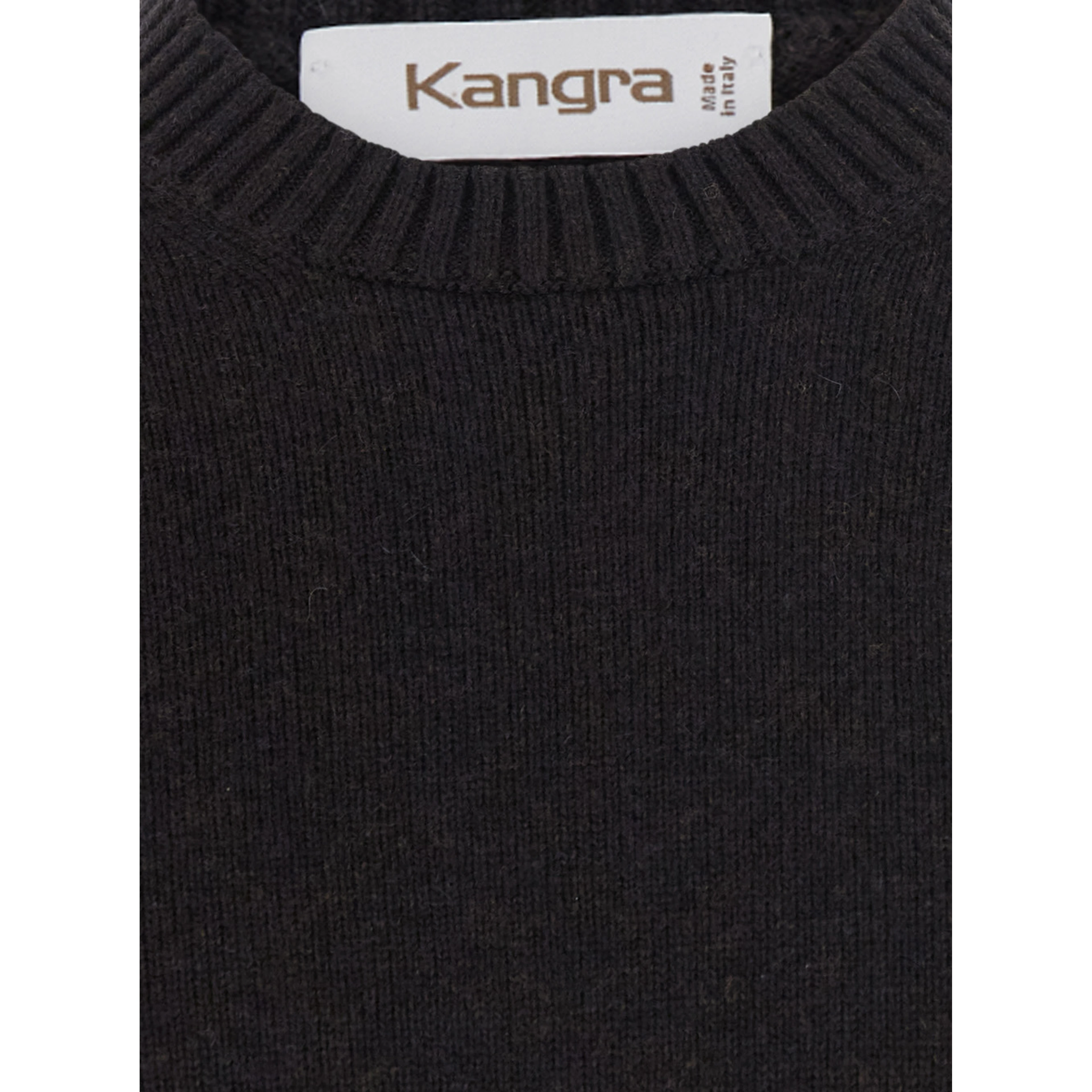 Brown Crewneck sweater with ribbed finishes in Blend wool and cashmere for men