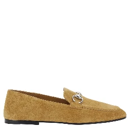 Pierre Beige loafers with Horsebit plaque on the front in suede for women