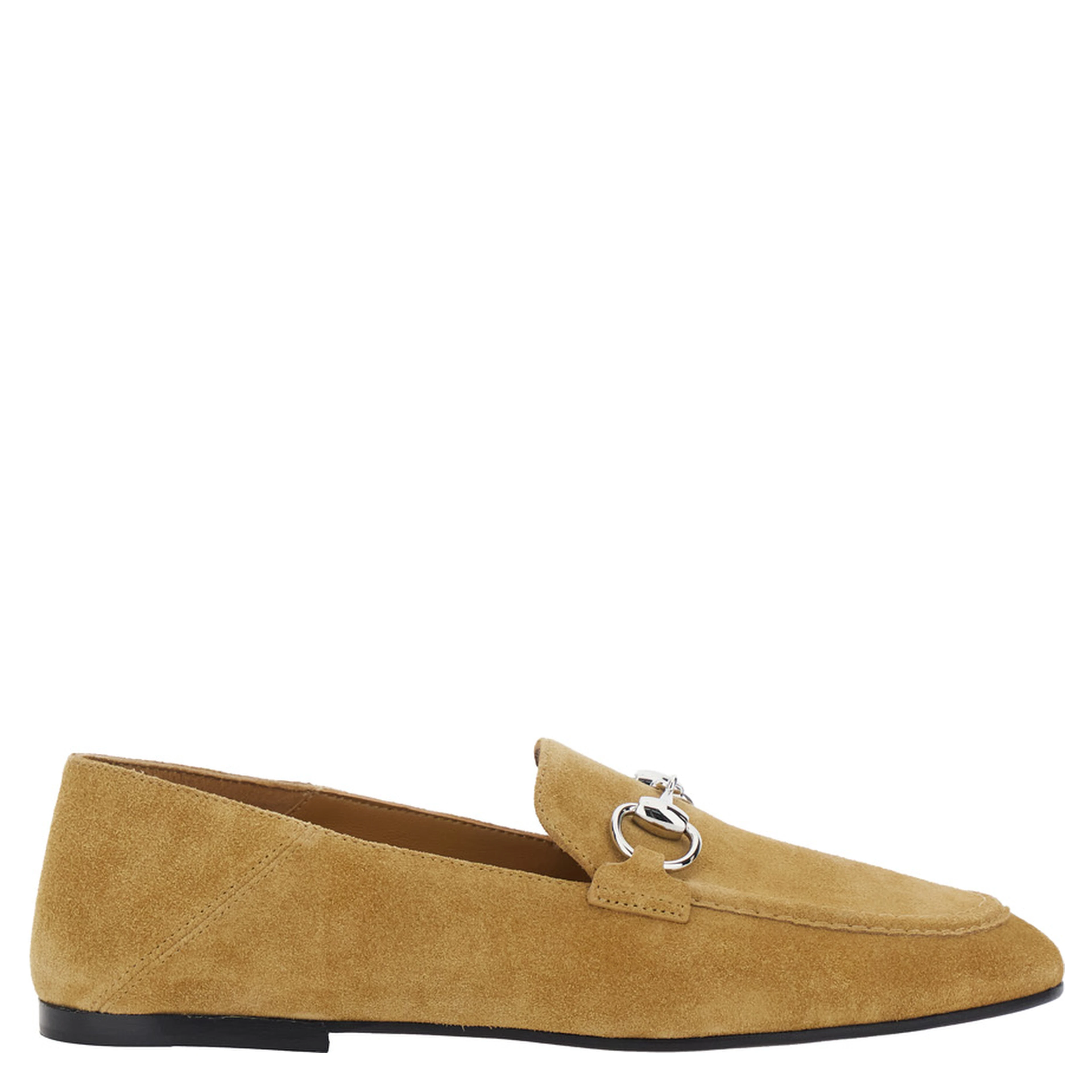 Pierre Beige loafers with Horsebit plaque on the front in suede for women